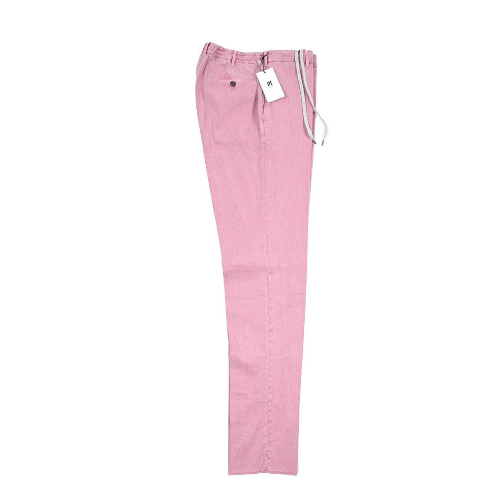 PT TORINO "SLIM FIT" リネン混 ドローコード付きノータックスリムパンツ ピンク 52 | GUARDAROBA MILANO OFFICIAL STORE
