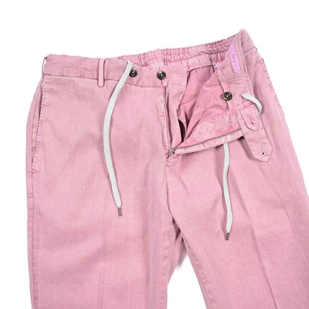 PT TORINO "SLIM FIT" リネン混 ドローコード付きノータックスリムパンツ ピンク 52 | GUARDAROBA MILANO OFFICIAL STORE