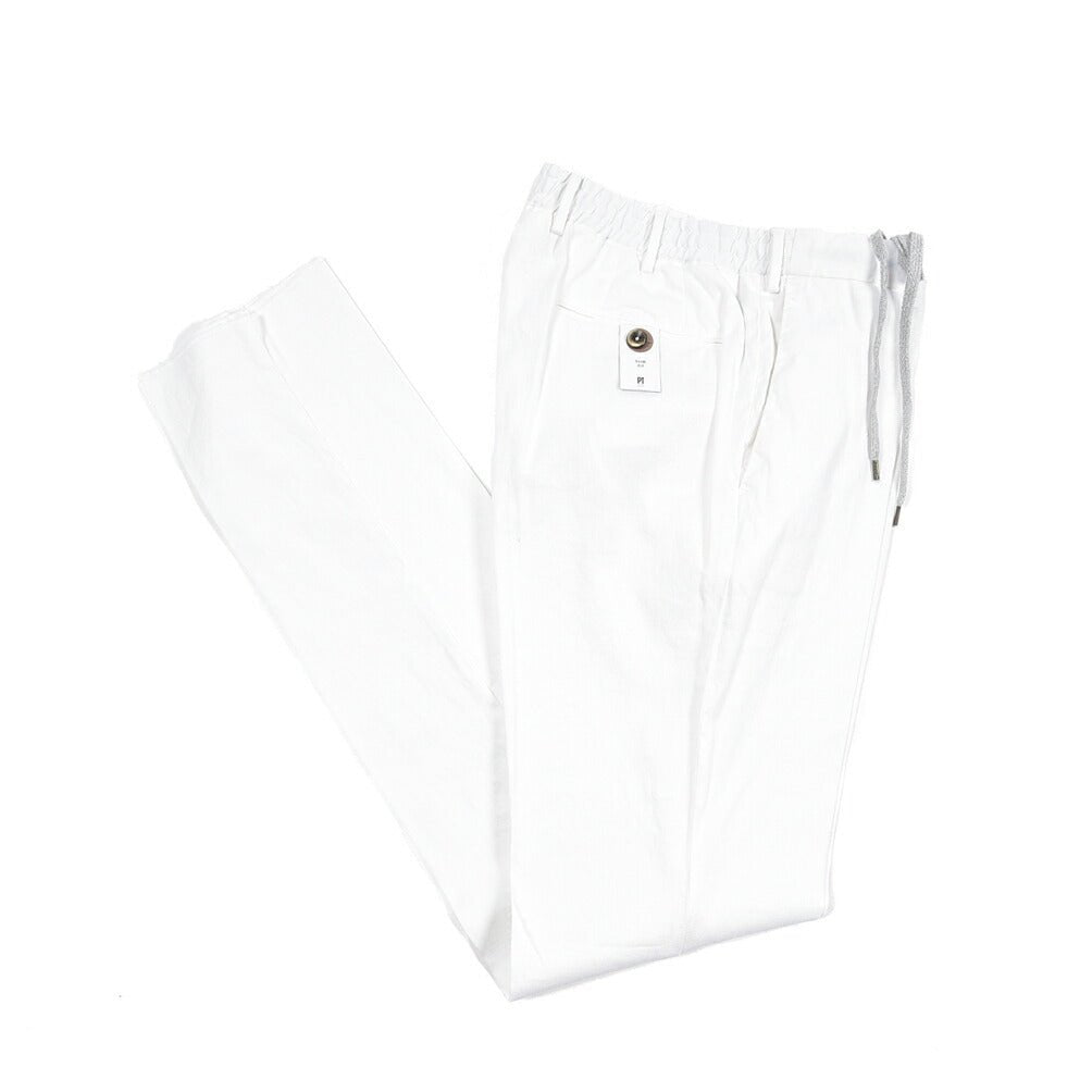 PT TORINO "SLIM FIT" リネン混 ドローコード付きノータックスリムパンツ ホワイト 48 | GUARDAROBA MILANO OFFICIAL STORE