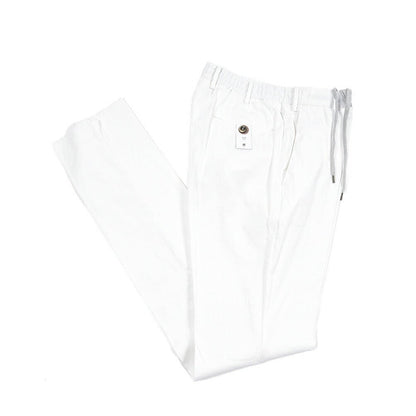PT TORINO "SLIM FIT" リネン混 ドローコード付きノータックスリムパンツ ホワイト 48 | GUARDAROBA MILANO OFFICIAL STORE