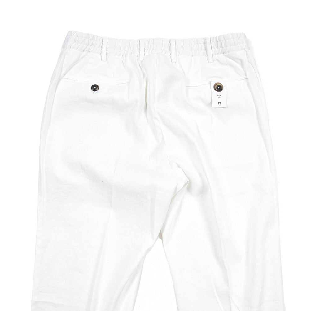PT TORINO "SLIM FIT" リネン混 ドローコード付きノータックスリムパンツ ホワイト 48 | GUARDAROBA MILANO OFFICIAL STORE
