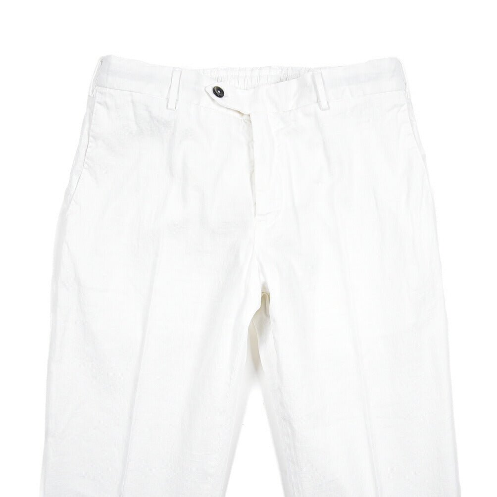 PT TORINO "SLIM FIT" リネン混 ドローコード付きノータックスリムパンツ ホワイト 48 | GUARDAROBA MILANO OFFICIAL STORE