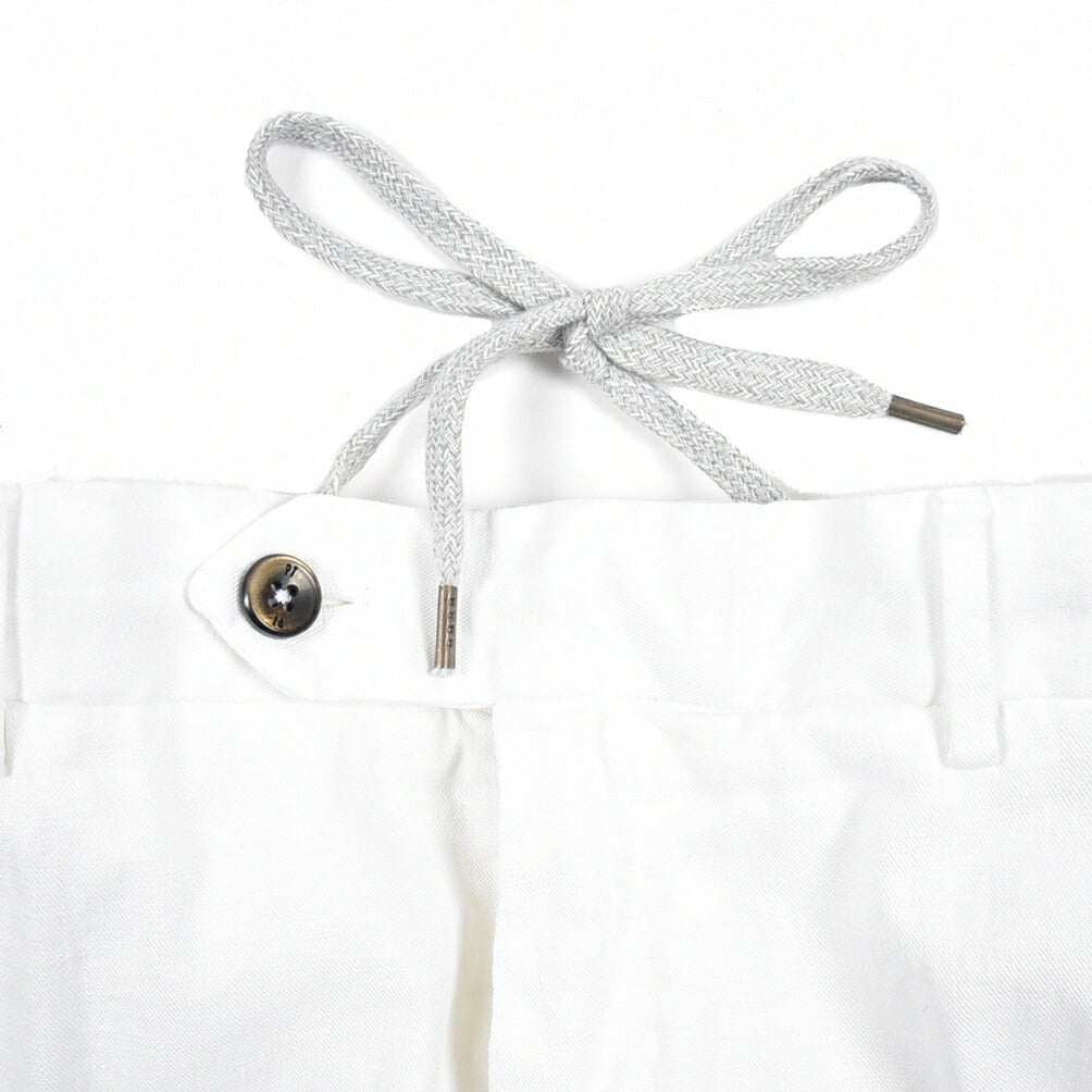 PT TORINO "SLIM FIT" リネン混 ドローコード付きノータックスリムパンツ ホワイト 48 | GUARDAROBA MILANO OFFICIAL STORE