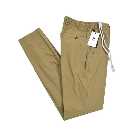 PT TORINO "SLIM FIT" ナイロン混コットン ドローコード付きスリムパンツ カーキグリーン 50 | GUARDAROBA MILANO OFFICIAL STORE