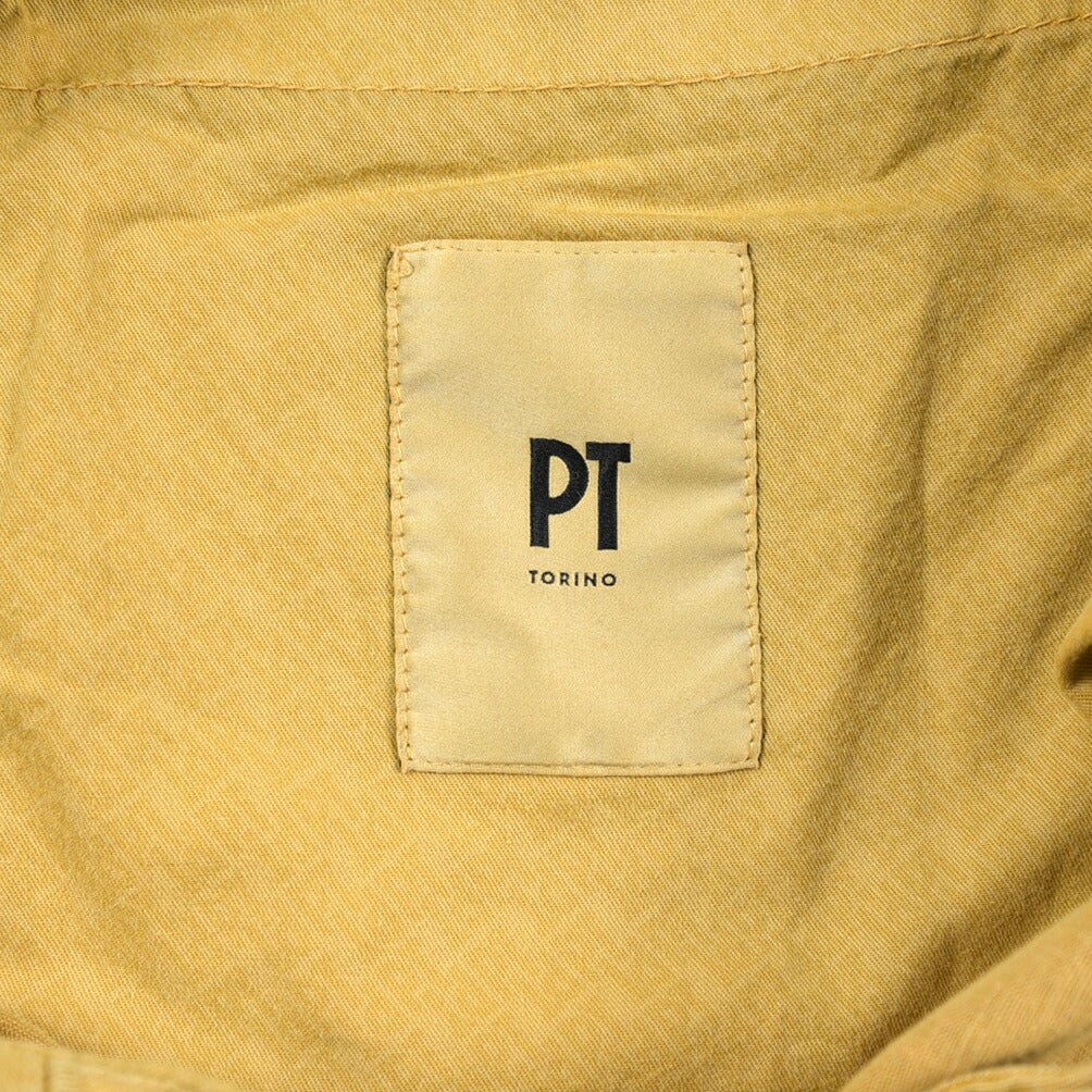 PT TORINO "SLIM FIT" リネン混コットン ドローコード付きノータックパンツ イエロー 52 | GUARDAROBA MILANO OFFICIAL STORE