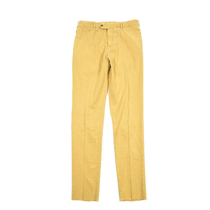 PT TORINO "SLIM FIT" リネン混コットン ドローコード付きノータックパンツ イエロー 52 | GUARDAROBA MILANO OFFICIAL STORE