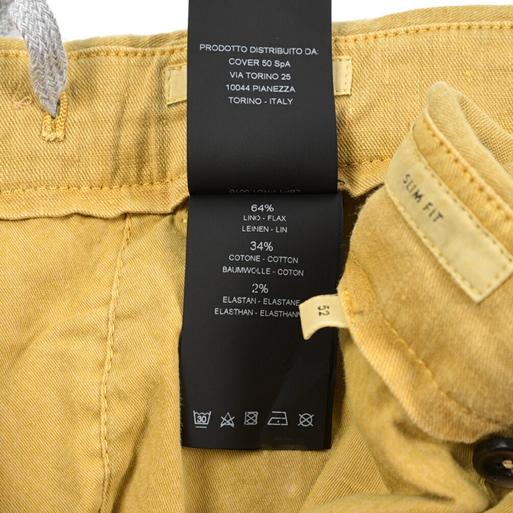 PT TORINO "SLIM FIT" リネン混コットン ドローコード付きノータックパンツ イエロー 52 | GUARDAROBA MILANO OFFICIAL STORE