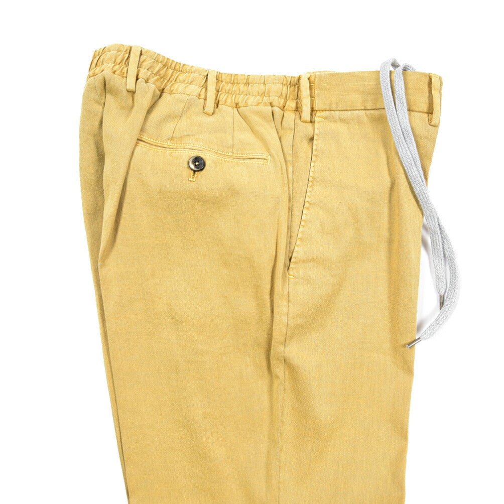PT TORINO "SLIM FIT" リネン混コットン ドローコード付きノータックパンツ イエロー 52 | GUARDAROBA MILANO OFFICIAL STORE