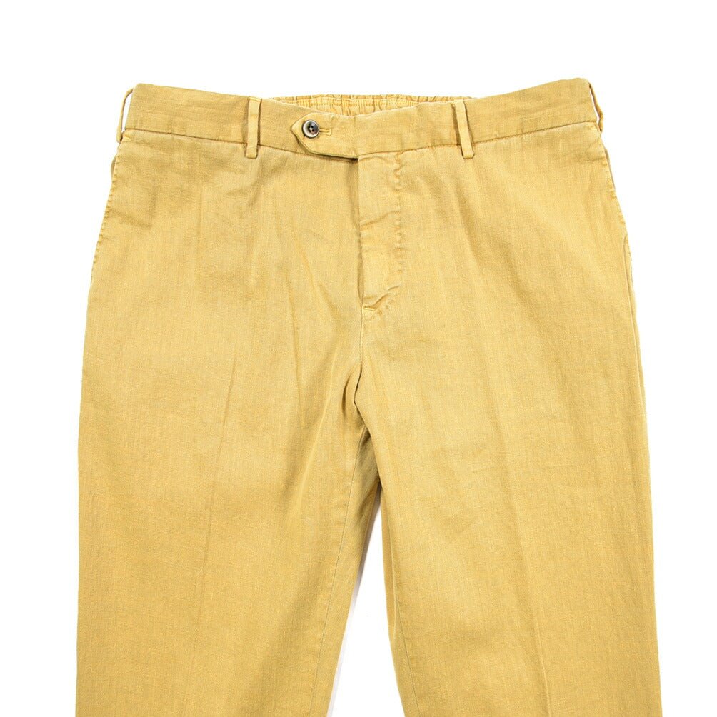 PT TORINO "SLIM FIT" リネン混コットン ドローコード付きノータックパンツ イエロー 52 | GUARDAROBA MILANO OFFICIAL STORE