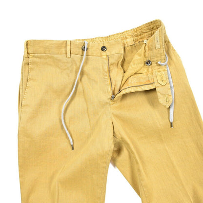 PT TORINO "SLIM FIT" リネン混コットン ドローコード付きノータックパンツ イエロー 52 | GUARDAROBA MILANO OFFICIAL STORE