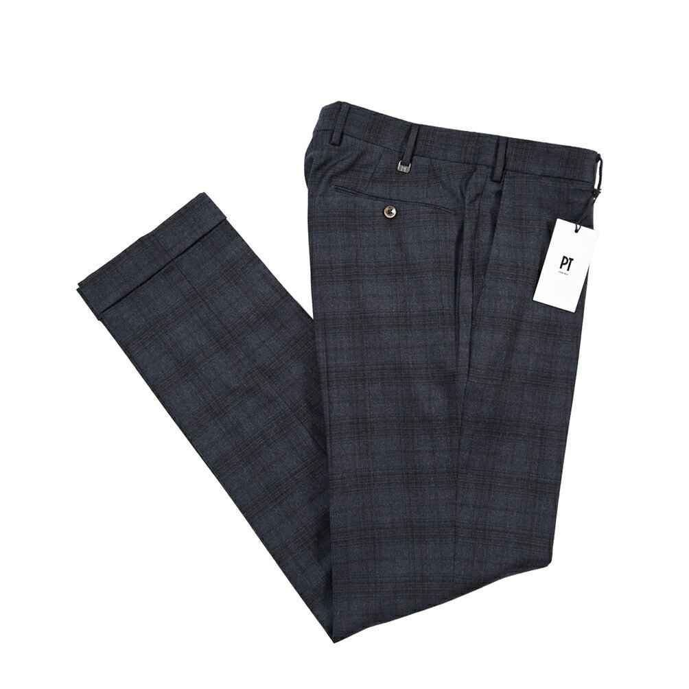 PT TORINO “SLIM FIT” ストレッチウール ノータックスラックス ネイビー 48 | GUARDAROBA MILANO OFFICIAL STORE