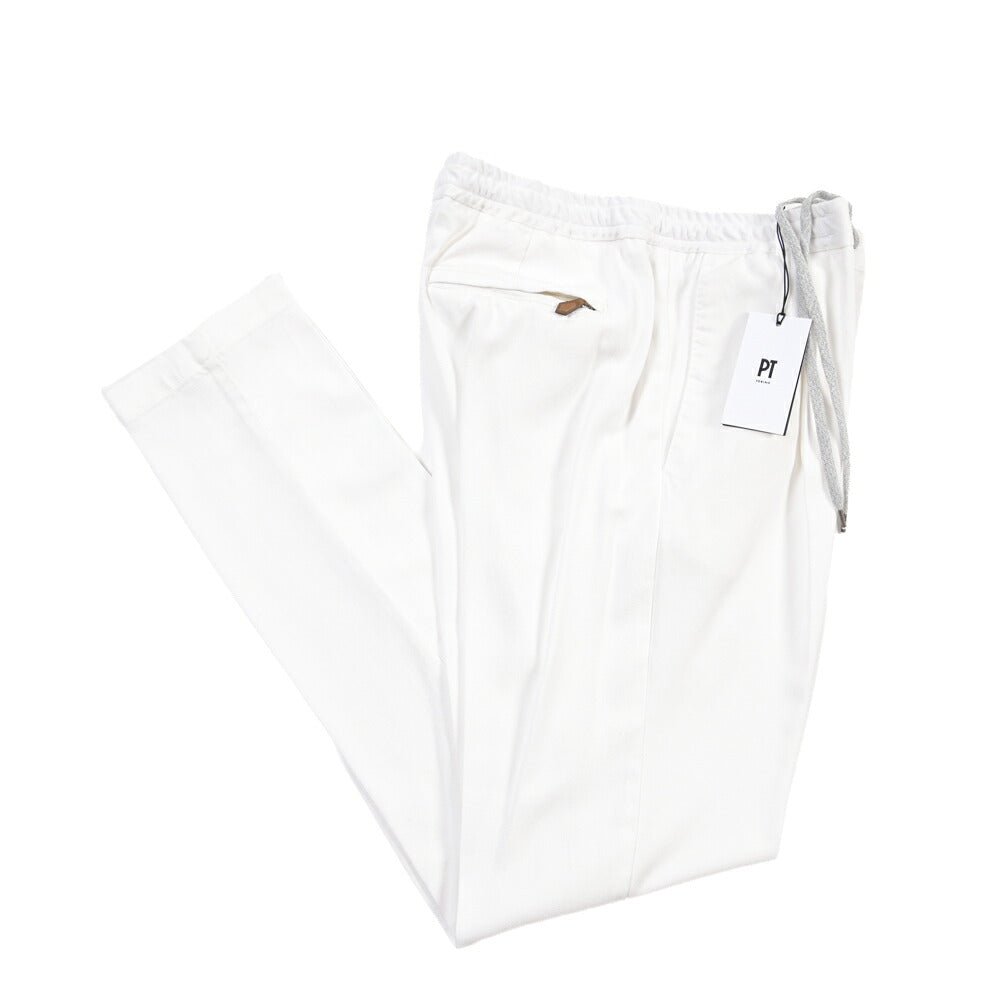 PT TORINO “SOFT FIT” リヨセル100% ワンタックイージースラックス ホワイト 50 | GUARDAROBA MILANO OFFICIAL STORE
