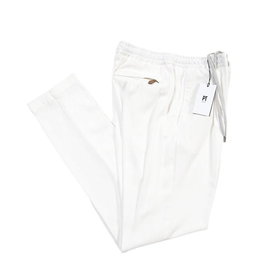 PT TORINO “SOFT FIT” リヨセル100% ワンタックイージースラックス ホワイト 50 | GUARDAROBA MILANO OFFICIAL STORE