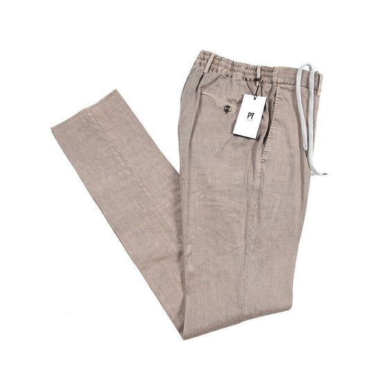 PT TORINO "SOFT FIT" リネン混コットン ドローコード付きイージーパンツ ブラウン 46 | GUARDAROBA MILANO OFFICIAL STORE