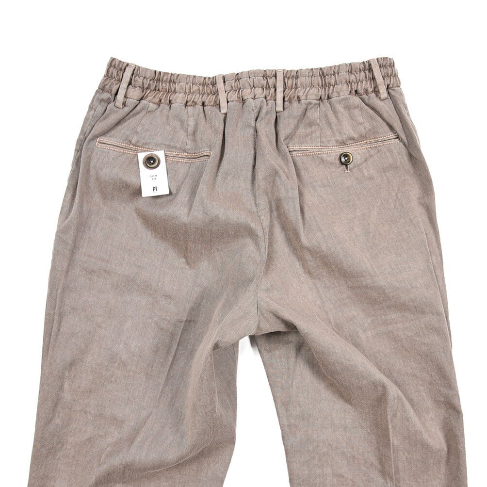 PT TORINO "SOFT FIT" リネン混コットン ドローコード付きイージーパンツ ブラウン 46 | GUARDAROBA MILANO OFFICIAL STORE