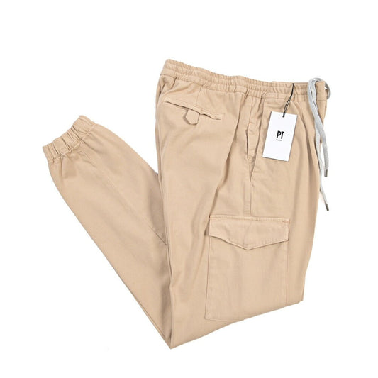 PT TORINO “SOFT FIT” カシミヤ混コットン ドローコード付ワンタックカーゴパンツ ベージュ 48 | GUARDAROBA MILANO OFFICIAL STORE