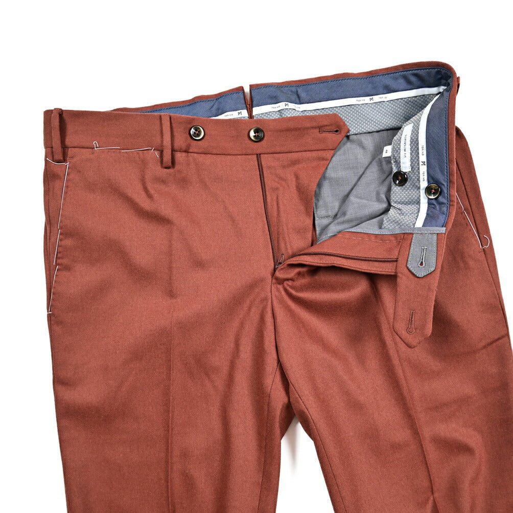 PT TORINO "SUPERSLIM FIT" ストレッチウールフランネル ノータックスリムスラックス｜414997-48｜GUARDAROBA MILANO OFFICIAL STORE