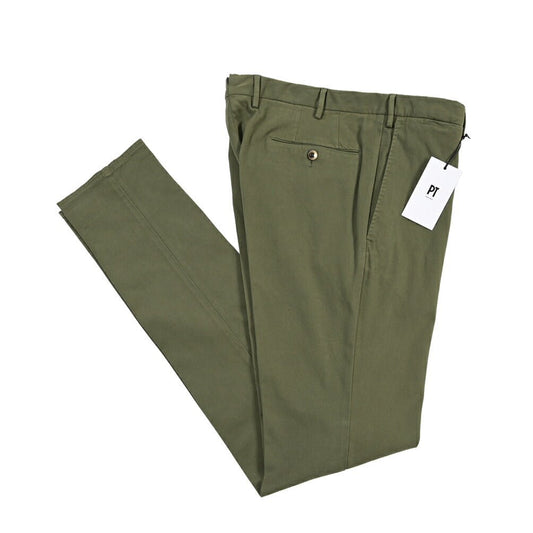 PT TORINO “SUPERSLIM FIT” モダール混コットン ノータックパンツ カーキグリーン 46 | GUARDAROBA MILANO OFFICIAL STORE
