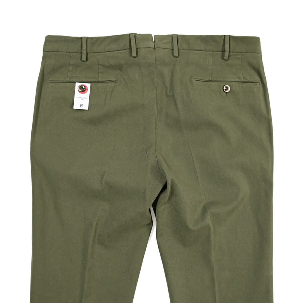 PT TORINO “SUPERSLIM FIT” モダール混コットン ノータックパンツ カーキグリーン 46 | GUARDAROBA MILANO OFFICIAL STORE