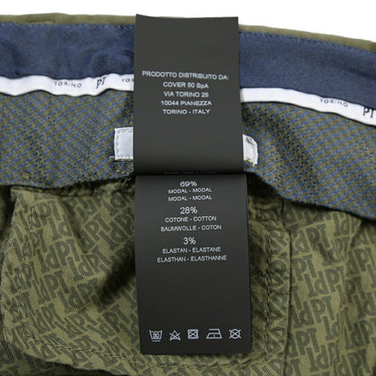 PT TORINO “SUPERSLIM FIT” モダール混コットン ノータックパンツ カーキグリーン 46 | GUARDAROBA MILANO OFFICIAL STORE