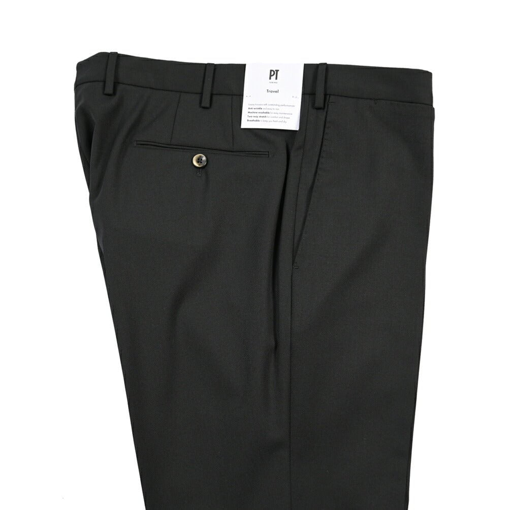 PT TORINO Travel “SUPERSLIM FIT” 高機能ストレッチウール ノータックスラックス / TECHNO WASHABLE WOOL ブラック 54 | GUARDAROBA MILANO OFFICIAL STORE