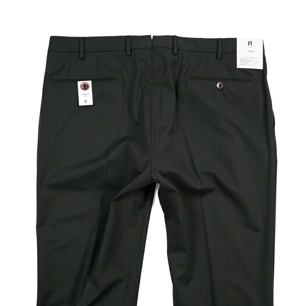 PT TORINO Travel “SUPERSLIM FIT” 高機能ストレッチウール ノータックスラックス / TECHNO WASHABLE WOOL ブラック 54 | GUARDAROBA MILANO OFFICIAL STORE