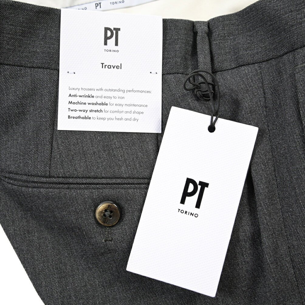 PT TORINO Travel “SUPERSLIM FIT” 高機能ストレッチウール ノータックスラックス / TECHNO WASHABLE WOOL グレー 44 | GUARDAROBA MILANO OFFICIAL STORE
