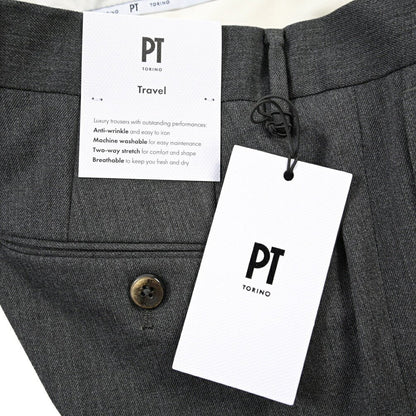 PT TORINO Travel “SUPERSLIM FIT” 高機能ストレッチウール ノータックスラックス / TECHNO WASHABLE WOOL グレー 44 | GUARDAROBA MILANO OFFICIAL STORE