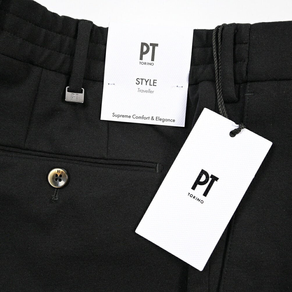 PT TORINO Traveller “SLIM FIT” ポンチジャージー ドローコード付きイージーパンツ ブラック 44 | GUARDAROBA MILANO OFFICIAL STORE