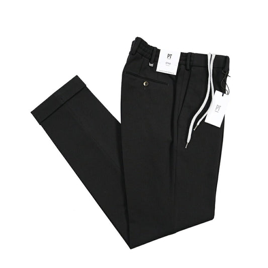 PT TORINO Traveller “SLIM FIT” ポンチジャージー ドローコード付きイージーパンツ ブラック 44 | GUARDAROBA MILANO OFFICIAL STORE