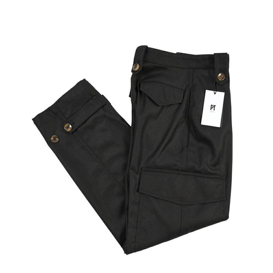 PT TORINO “ZOE” ストレッチウール ノータックカーゴパンツ ブラック 36 | GUARDAROBA MILANO OFFICIAL STORE