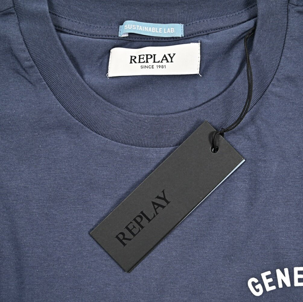REPLAY オーガニックコットン100% 半袖Tシャツ ネイビー L | GUARDAROBA MILANO OFFICIAL STORE