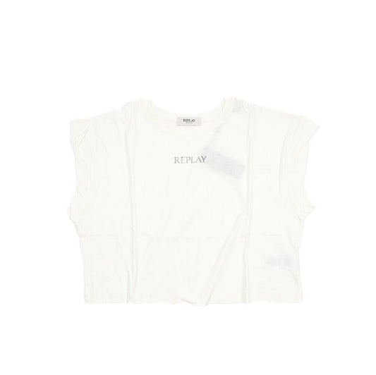 REPLAY コットン100% ノースリーブクロップド Tシャツ ホワイト XS | GUARDAROBA MILANO OFFICIAL STORE