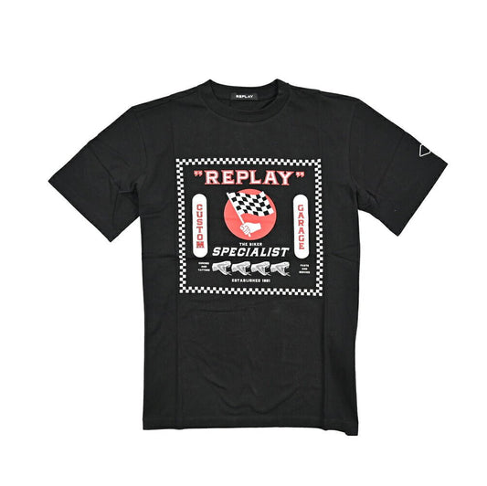 REPLAY コットン100% 半袖ロゴTシャツ ブラック XS | GUARDAROBA MILANO OFFICIAL STORE