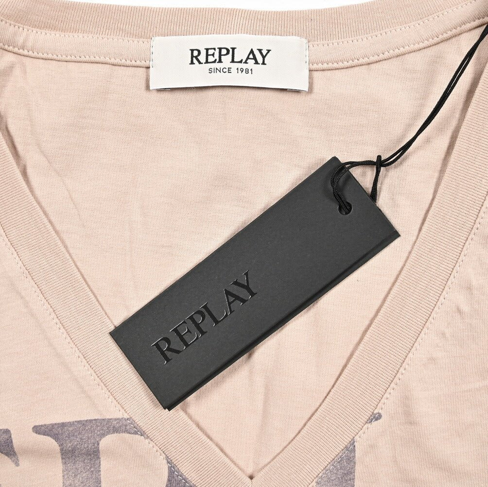 REPLAY コットン100% Vネック半袖Tシャツ ピンク S | GUARDAROBA MILANO OFFICIAL STORE