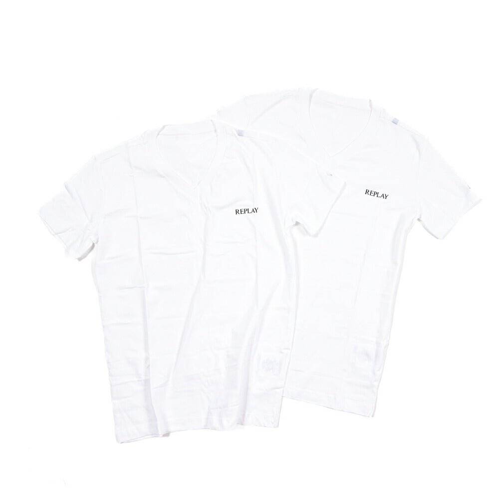 REPLAY 2Pack Tee Vネック半袖Tシャツ ホワイト S | GUARDAROBA MILANO OFFICIAL STORE