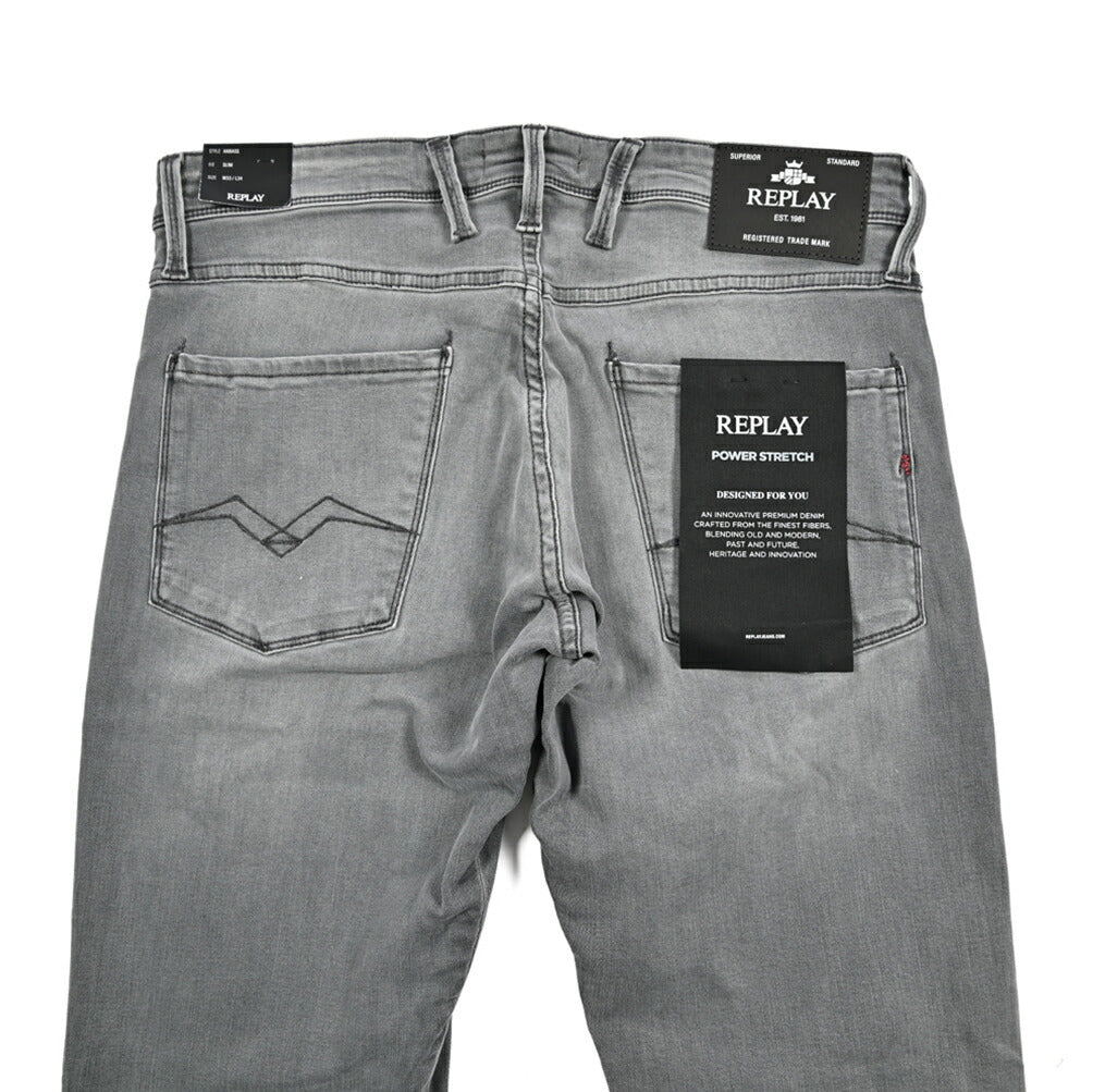REPLAY ANBASS グレー デニムパンツ スリムフィットANBASS Aged 10th グレーパワーストレッチデニム