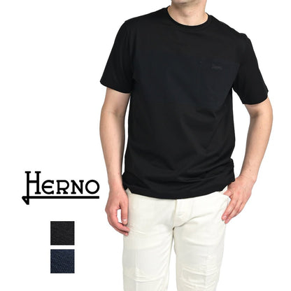 SALE｜24SS HERNO ストレッチコットンジャージー 異素材コンビクルーネックTシャツ｜GUARDAROBA MILANO OFFICIAL STORE