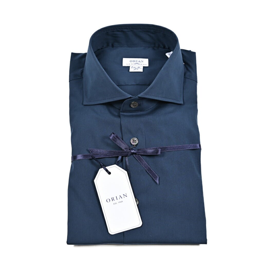 ORIAN/ダークネイビー/シャドー花柄/コットンストレッチシャツ SALE｜ORIAN オリアン / ストレッチコットン ホリゾンタルカラーシャツ