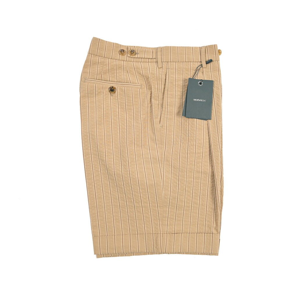 SALE｜BERWICH “BERMUDA 1P” コットン100% シアサッカーショーツ ベージュ(beige) 48 | GUARDAROBA MILANO OFFICIAL STORE