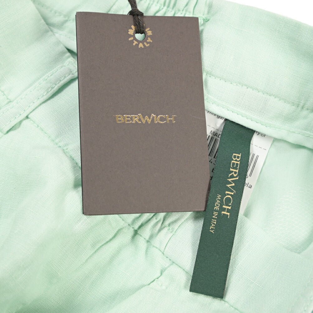SALE｜BERWICH “BERMUDA ELAX-GD” リネン100% ノータックショーツ ライトグリーン(lt verde924) 48 | GUARDAROBA MILANO OFFICIAL STORE