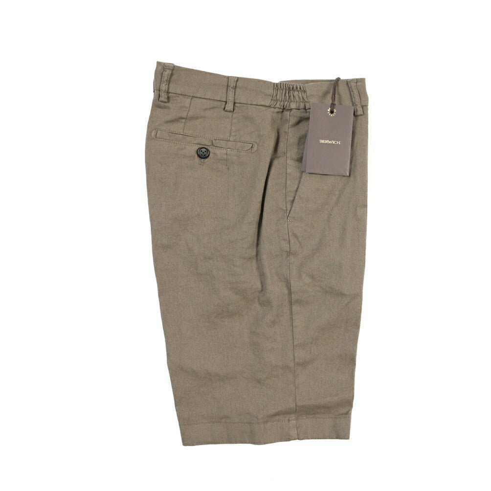 SALE｜BERWICH “BERMUDA ELAX-GD” リネン混コットン ストレッチショーツ カーキグリーン(fango480) 46 | GUARDAROBA MILANO OFFICIAL STORE