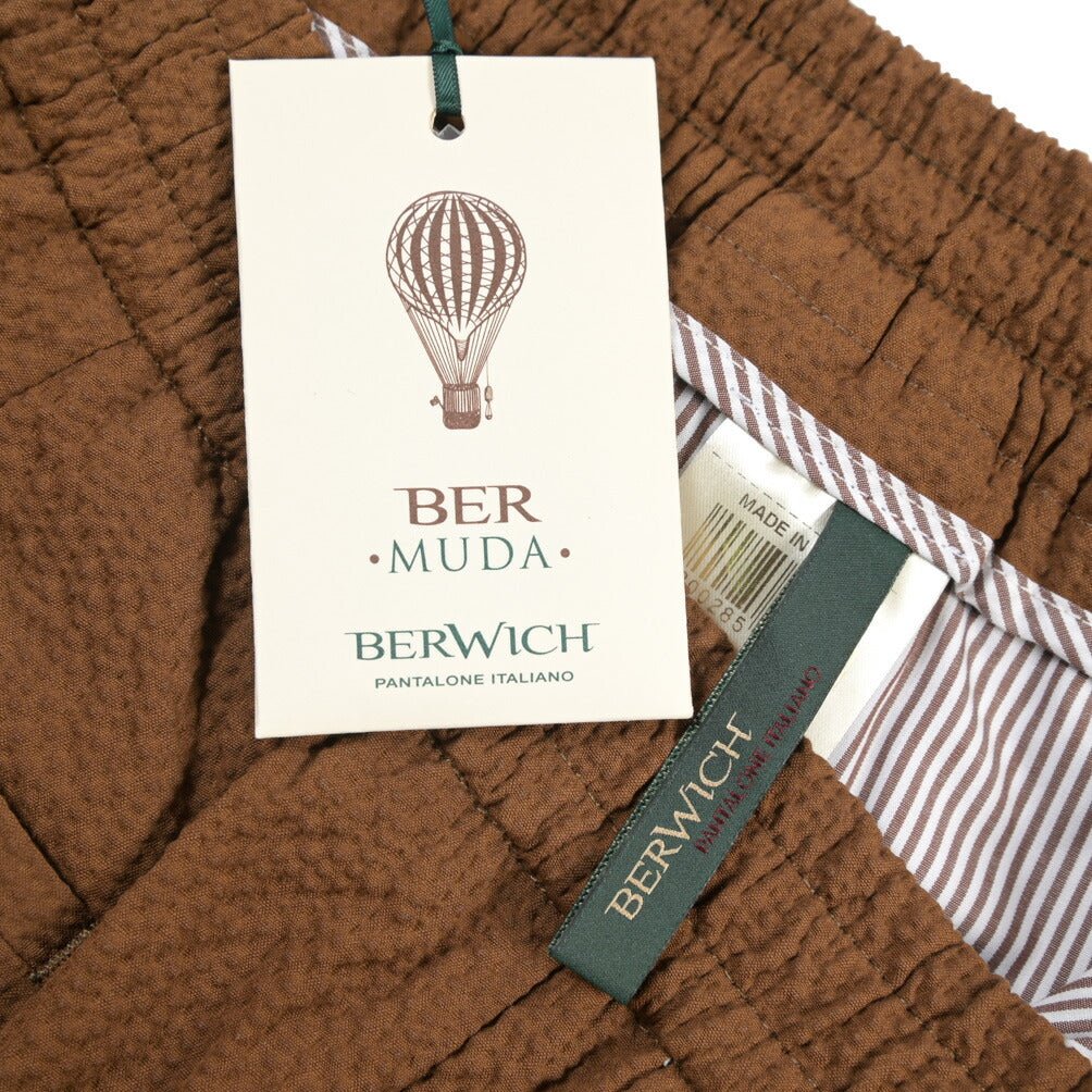 SALE｜BERWICH “BERMUDA JOGGER” ストレッチコットン シアサッカーショーツ ブラウン(brown) L | GUARDAROBA MILANO OFFICIAL STORE