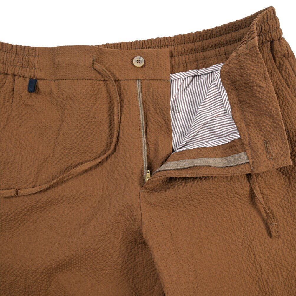 SALE｜BERWICH “BERMUDA JOGGER” ストレッチコットン シアサッカーショーツ ブラウン(brown) L | GUARDAROBA MILANO OFFICIAL STORE