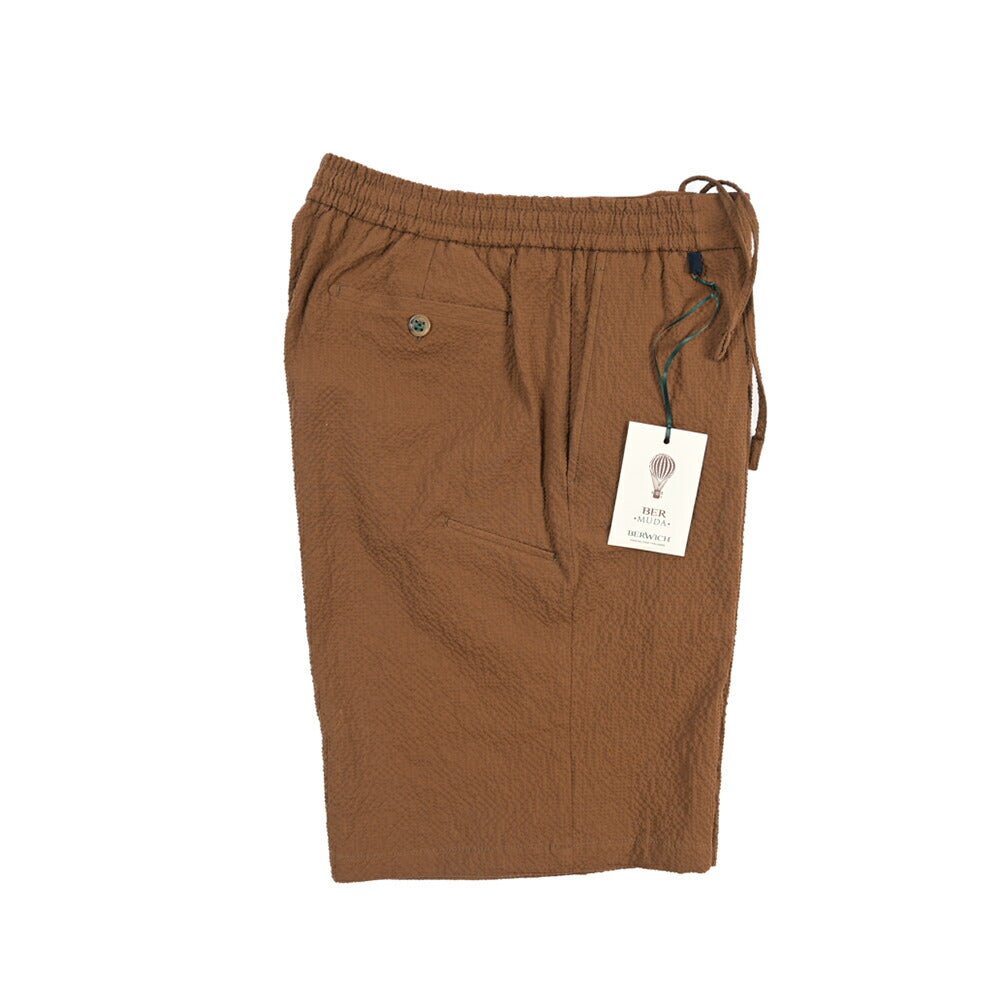 SALE｜BERWICH “BERMUDA JOGGER” ストレッチコットン シアサッカーショーツ ブラウン(brown) L | GUARDAROBA MILANO OFFICIAL STORE