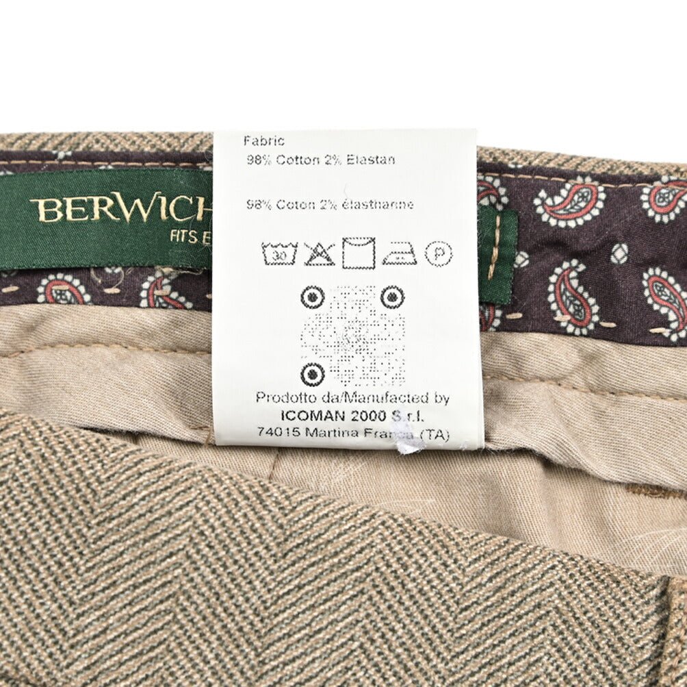 SALE｜BERWICH "YRETRO - GD" ストレッチコットン ノータックヘリンボーンパンツ｜433127-46｜GUARDAROBA MILANO OFFICIAL STORE