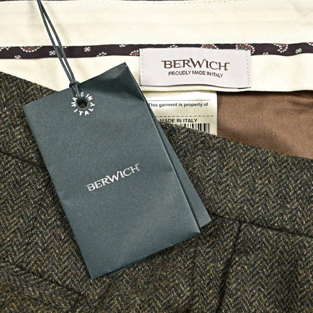 SALE｜BERWICH "YRETRO LONG" ウール100% ノータックヘリンボーンスラックス｜433154-50｜GUARDAROBA MILANO OFFICIAL STORE
