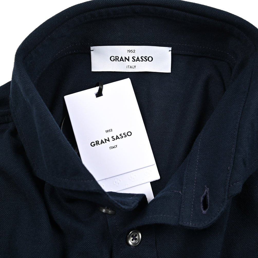 Gran Sasso ネイビー ポロシャツ　サイズ48 イタリア製 Gran Sasso (グランサッソ) Silk Knit Polo Shirt (シルクニット