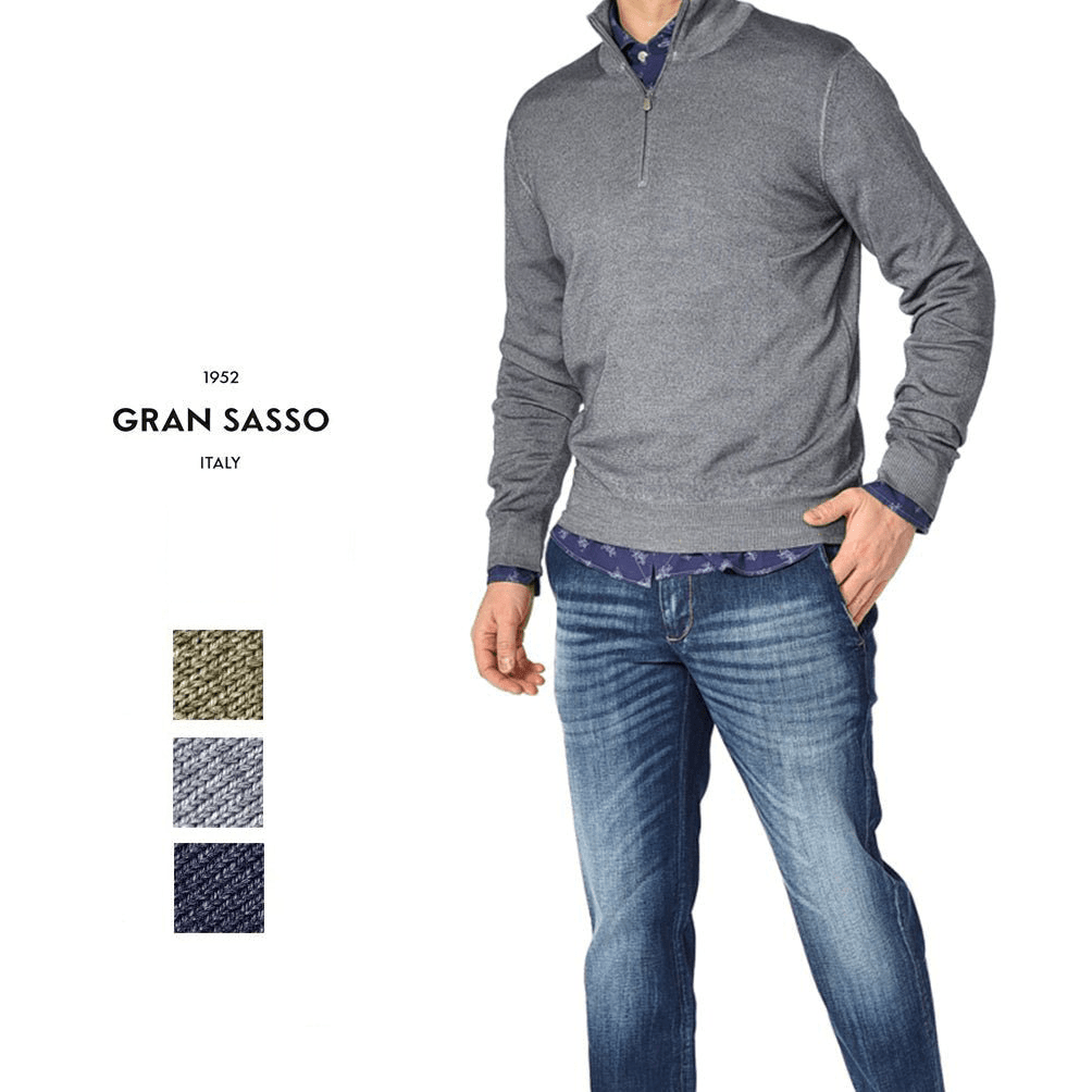 SALE｜GRAN SASSO ヴァージンウールカシミヤ ハーフジップニットセーター｜387602-B-56｜GUARDAROBA MILANO OFFICIAL STORE