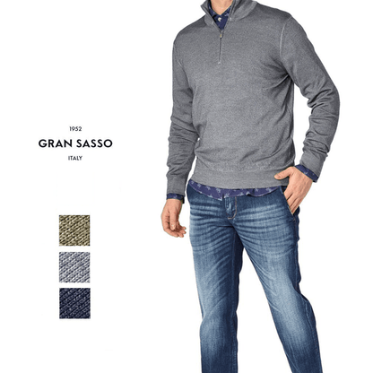 SALE｜GRAN SASSO ヴァージンウールカシミヤ ハーフジップニットセーター｜387602-B-56｜GUARDAROBA MILANO OFFICIAL STORE